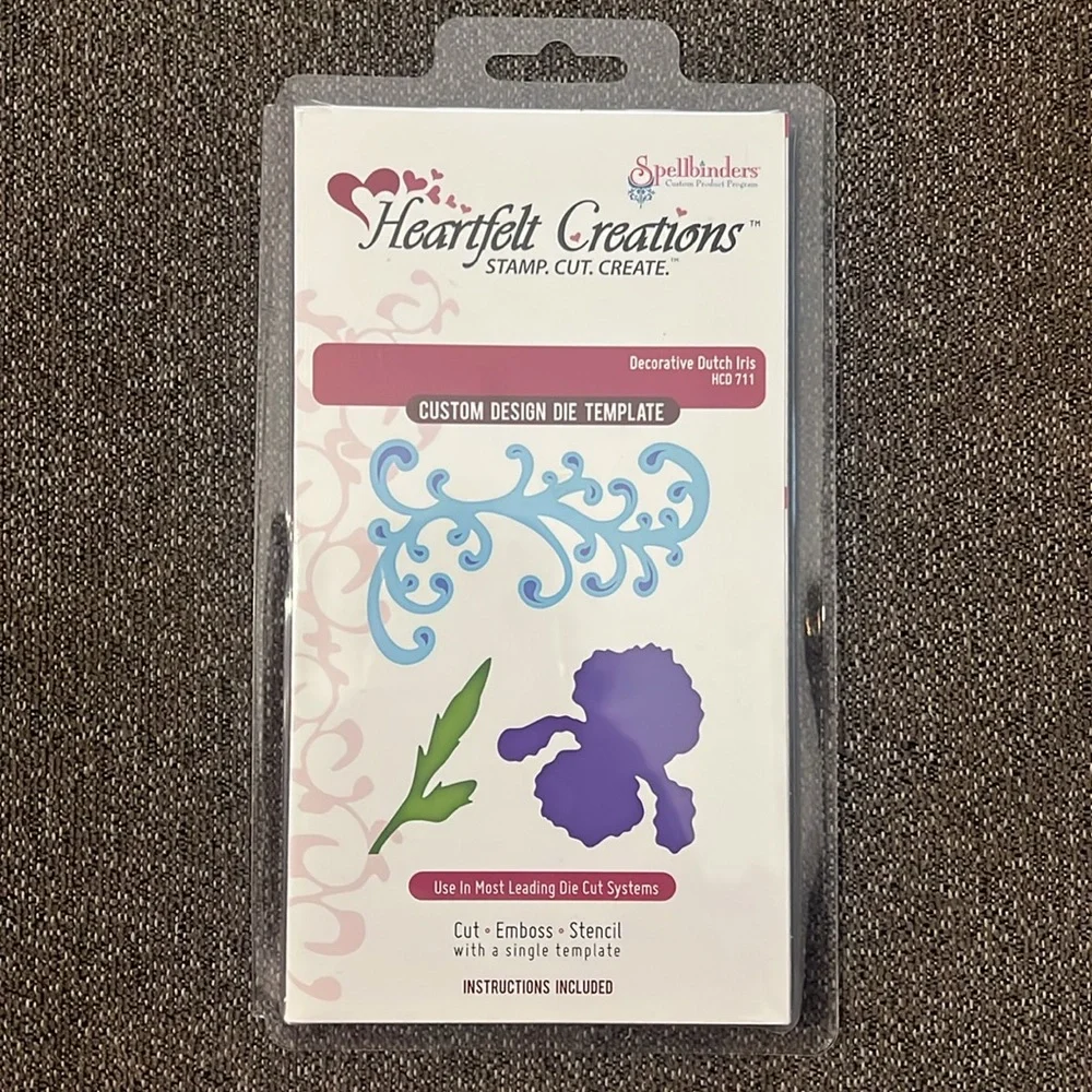 Heartfelt Creations Decorative Dutch Iris Dies & Matching Stamp Set NWT Retired